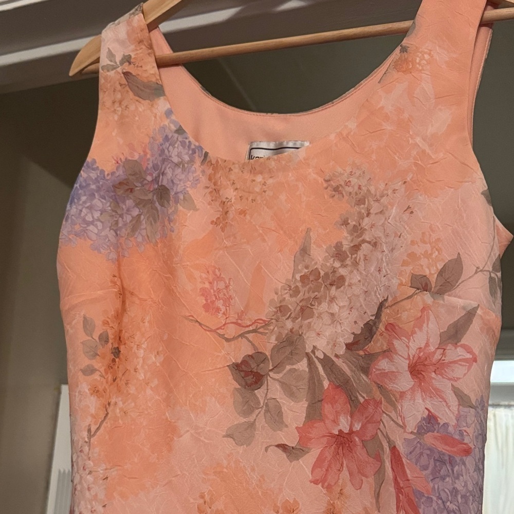 VTG Karin Stevens Sheer Overlay Sleeveless Peach Floral Fairy Midi Slip Dress 10 - Picture 2 of 8
